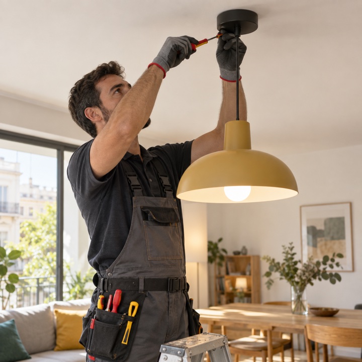 Electricista trabajando en una vivienda